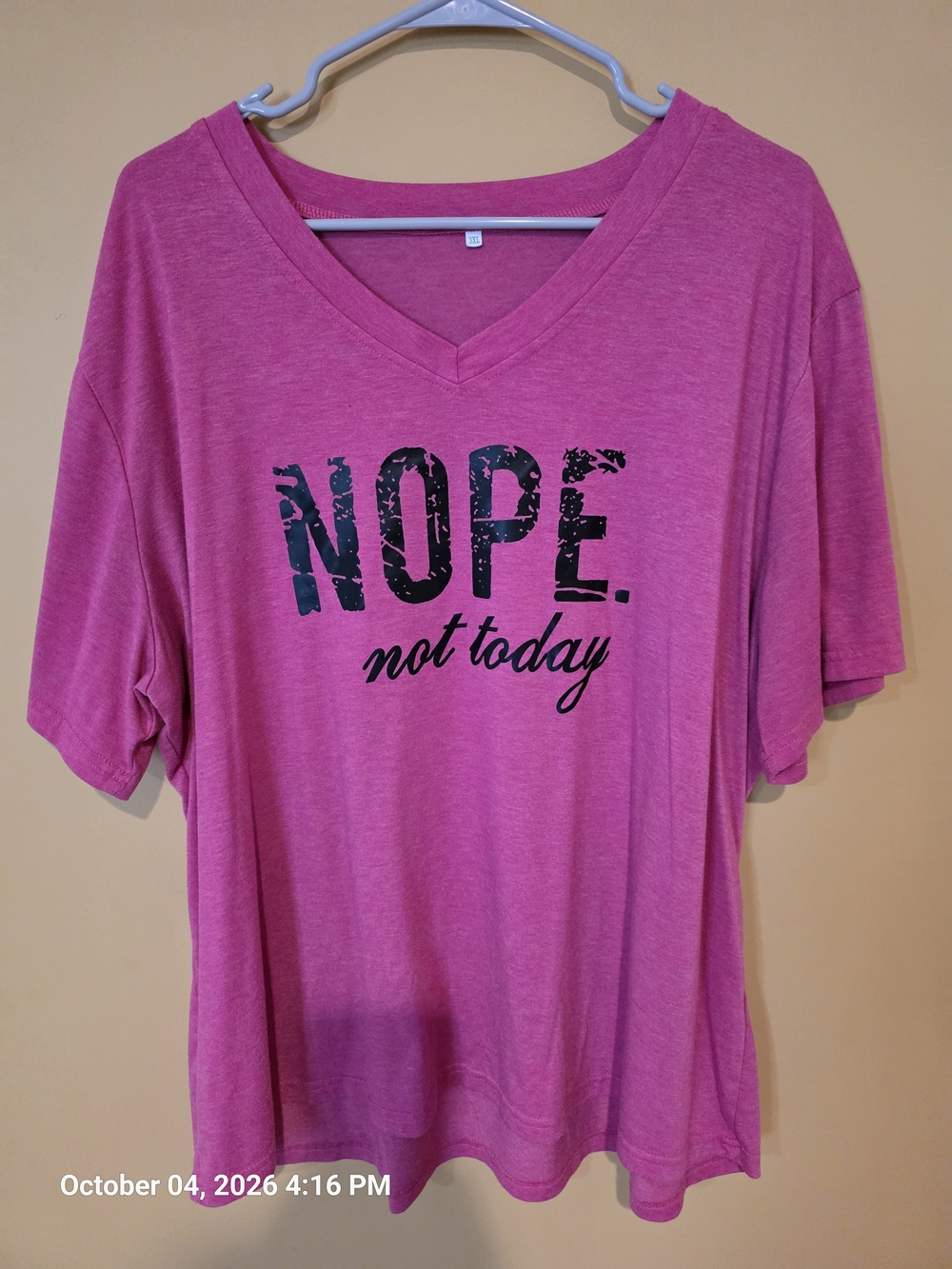 Women’s Pink V-Neck Tee with 'NOPE. not today' Graphic 3XL